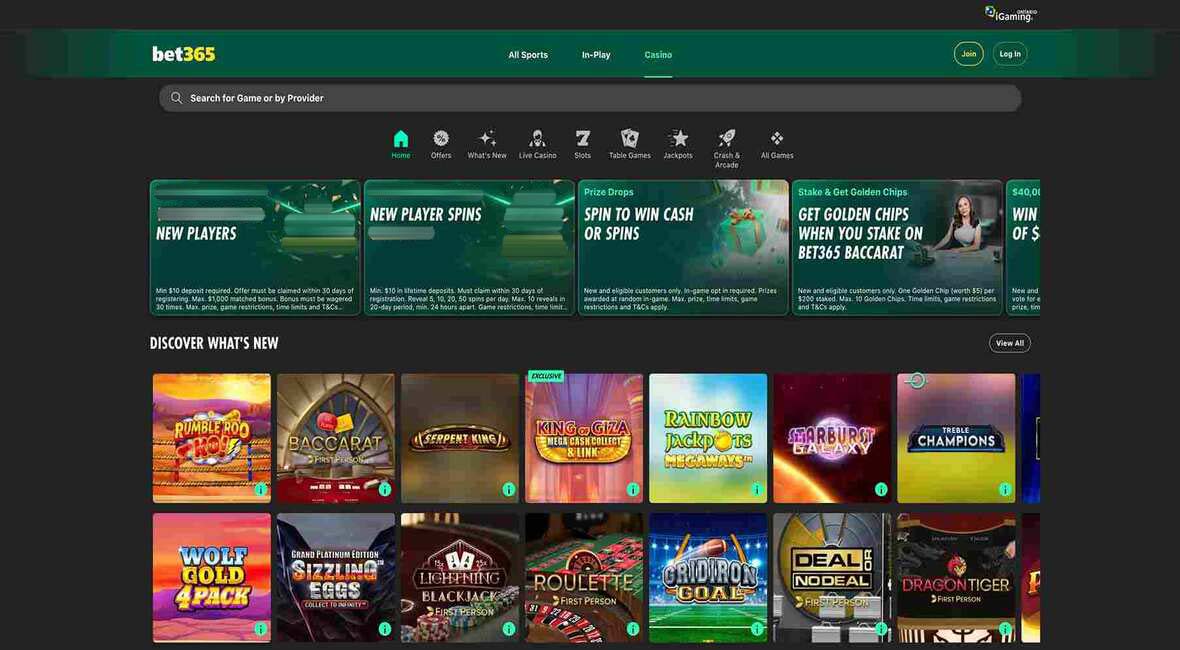 bet365 skærmbillede af casinosiden